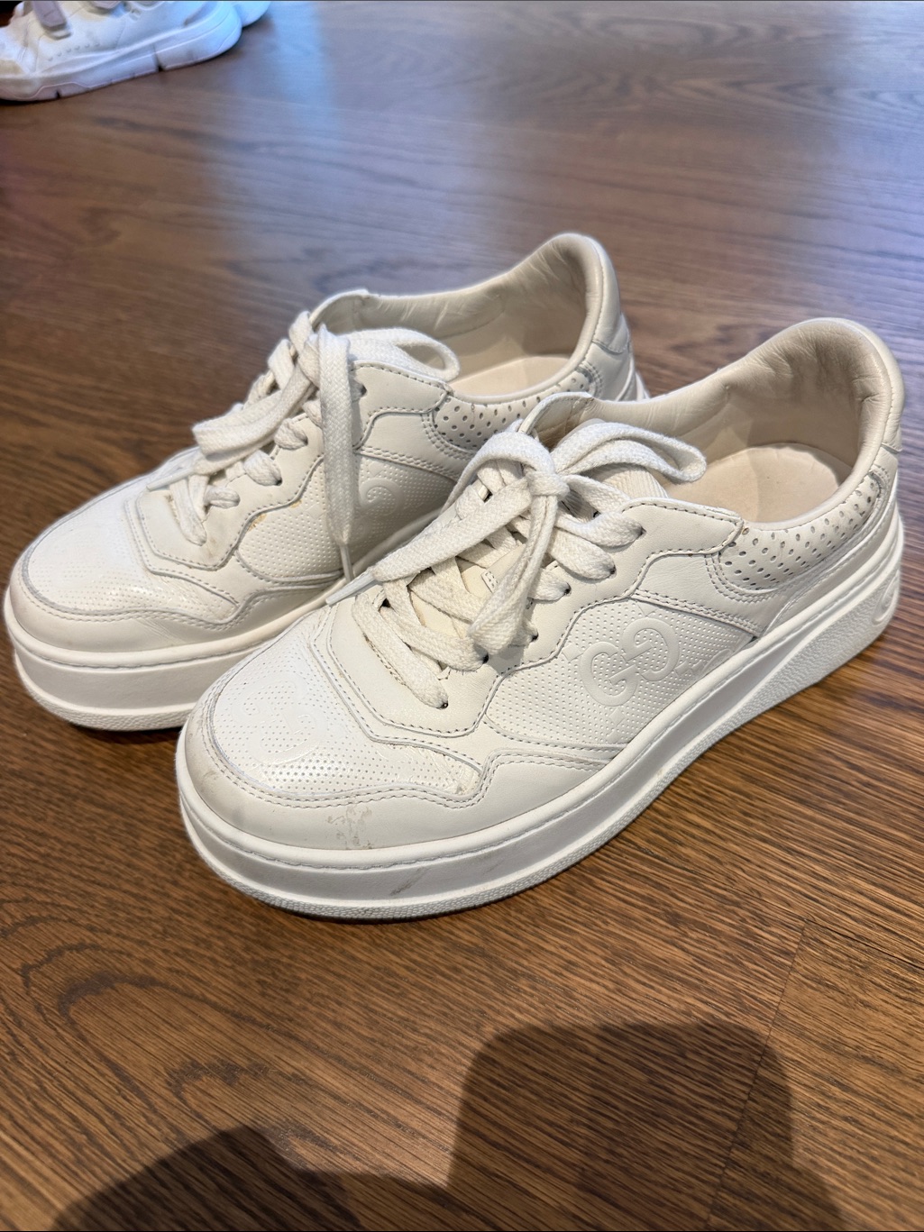 Gucci White Platform Lace-Up Sneakers